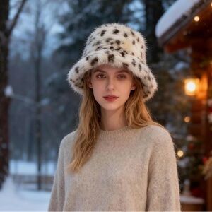 Leopard Print Faux Fur Bucket Hat